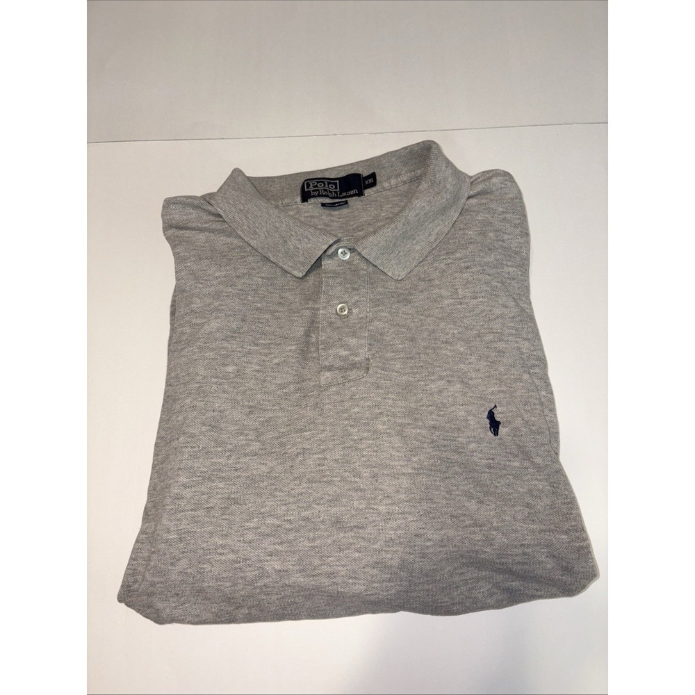 Polo‎ By Ralph Lauren Large Grey W/ Blue Pony Logo 100% Cotton SHort Sleeve 2XL